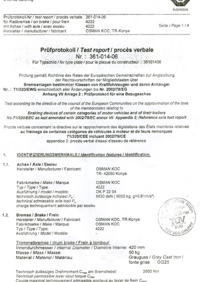 Сертификат ECE R71/320 · Директива 2002/78/EC — TÜV Automotive · Германия